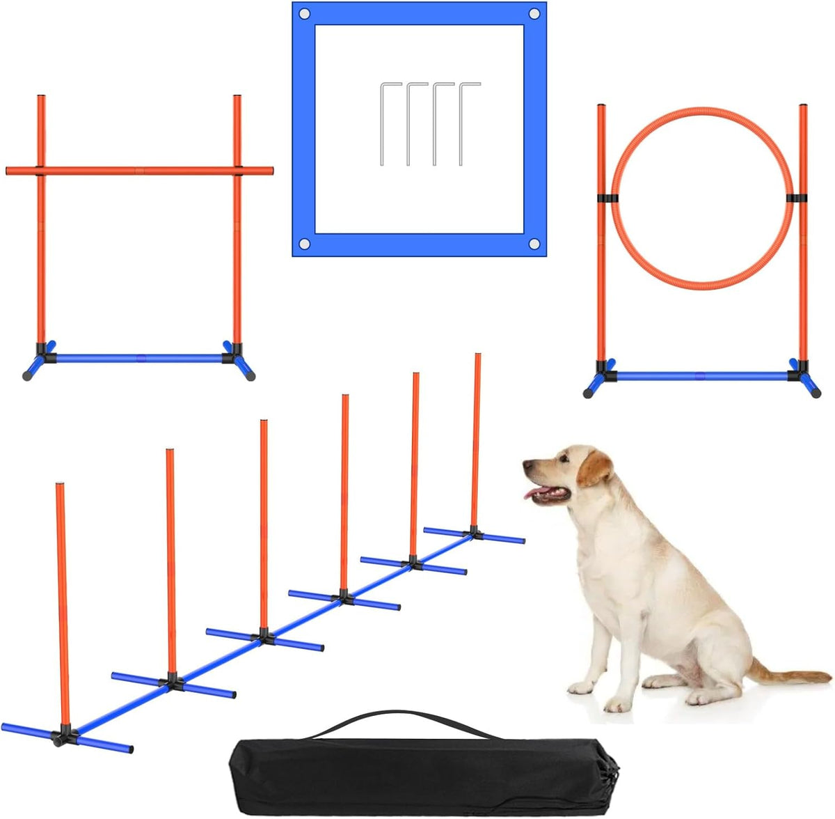 4 Sets Pets Agility Training Equipment, Adjustable Dog Hoop, Dog Jump, Weave Poles and Pause Box，with Independent Packaging(4 Sets)