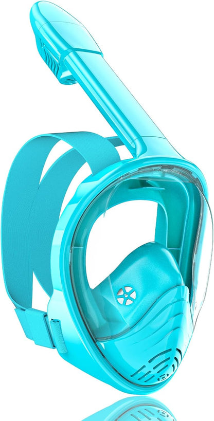 QingSong Kids Snorkel Mask Full Face, Snorkeling Set with Camera Mount, Foldable 180 Degree Panoramic View Snorkeling Gear Anti-Fog Anti-Leak
