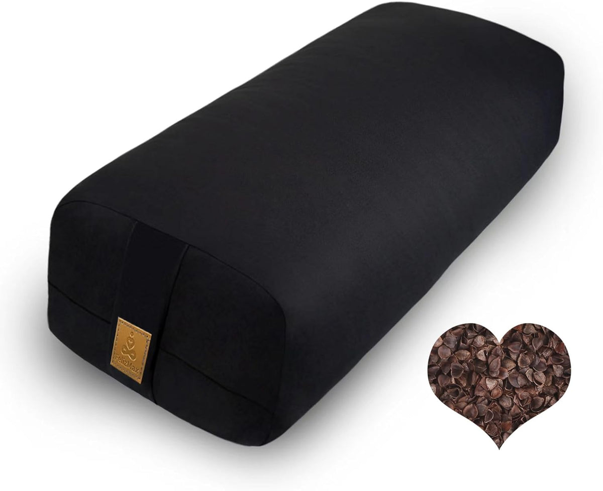 Organic Buckwheat Bolster (24X10.5X5.5 in) Supportive Rectangular Meditation Pillow 100% Cotton Cover Yoga Pillow