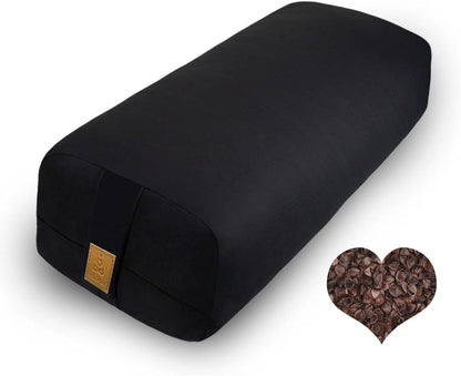 Organic Buckwheat Bolster (24X10.5X5.5 in) Supportive Rectangular Meditation Pillow 100% Cotton Cover Yoga Pillow