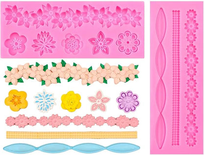 Baroque Silicone Molds Baroque Style Curlicues Scroll Lace Fondant Silicone Mold Scroll silicone Baroque Mold Relief Flower Lace Mould for Wedding Birthday Cake Decoration (Scalloped Wave 2)