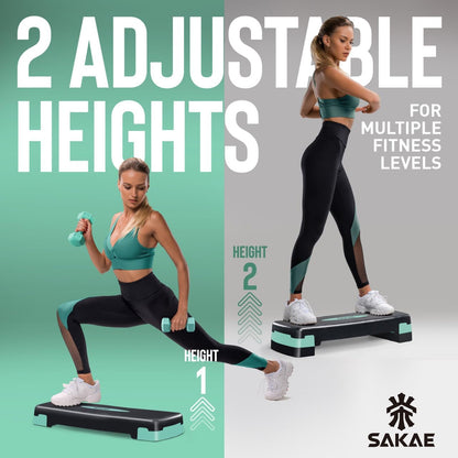 Adjustable Height Aerobic Stepper Set, Multiple Bundle Options with Dumbbells, Kettlebell, Waist Trimmer, Ankle Weights or Weighted Vest, Workout Exercise Step Platform w/Level Risers, 4 Colors