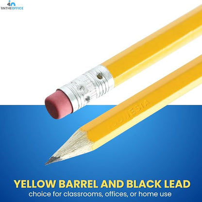 1InTheOffice Pre Sharpened Pencils #2, Pencils with Eraser, 2 HB, Wood-Cased, Black Lead, Yellow Barrel (24)