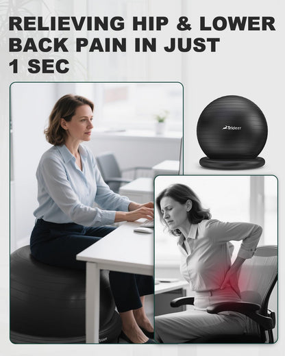 Trideer Exercise Yoga Ball Chair with Base for Home Office Desk, Stability & Fitness Ball Seat to Relieve Back Pain, Home Gym Workout for Abs, Pregnancy Ball with Pump