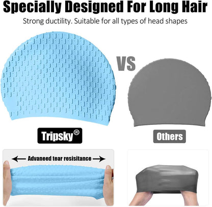 Tripsky Silicone Swim Cap,Comfortable Bathing Cap Ideal for Curly Short Medium Long Hair, Swimming Cap for Women and Men, Shower Caps Keep Hairstyle Unchanged…