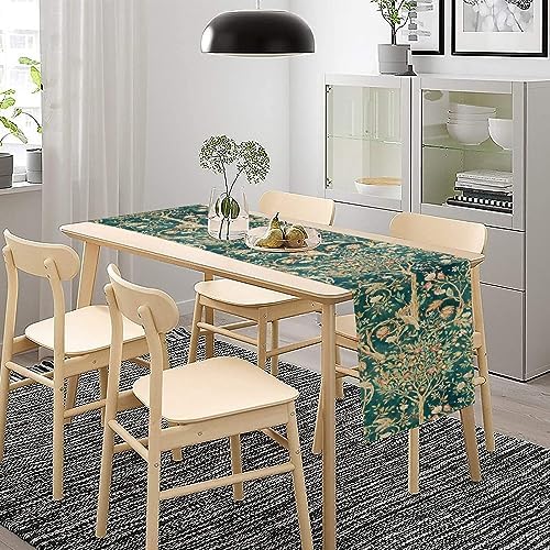 William Morris Original Design Vintage Flowers Green Botanical Printed Table Runner Vintage Floral Table Runner for Dining Table Decor 13 x 120 Inch