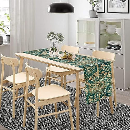 William Morris Original Design Vintage Flowers Green Botanical Printed Table Runner Vintage Floral Table Runner for Dining Table Decor 13 x 120 Inch