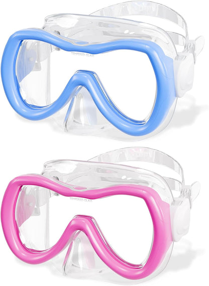 Aegend Kids Swim Mask Goggles, Tempered Glass 180° HD Wide View with Nose Cover