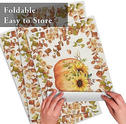 Boho Fall Placemats Set of 4, Thanksgiving Watercolor Pumpkins Heat Resistant Washable Table Place Mats Sunflowers Eucalyptus Table Linens Party Holiday Decor for Home Kitchen Dining Outdoor Indoor,