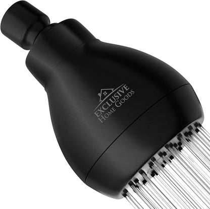 High Pressure Shower Head - Powerful Deluxe Bathroom Showerhead with Strong Spray Stream and Small Silicone Nozzles - Universal Fit Works with High and Low Water Flow Showers (Matte Black)-1.8 GPM