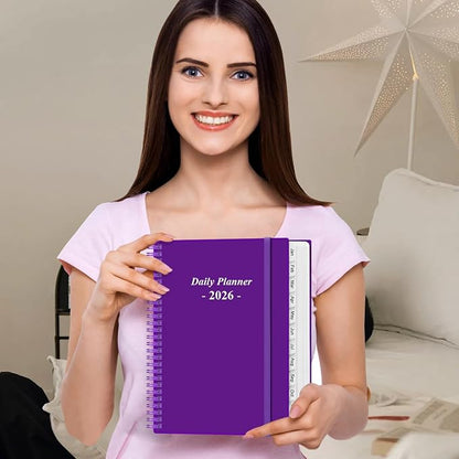 Daily Planner 2026 Full Page Per Day- 2026 Daily & Monthly Planner from January 2026 to December 2026, Day Planner 2026 with 12 Months Tabs, 8.5" x 11", Purple