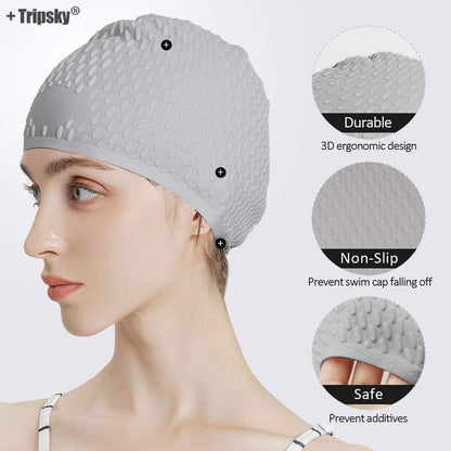 Tripsky Silicone Swim Cap,Comfortable Bathing Cap Ideal for Curly Short Medium Long Hair, Swimming Cap for Women and Men, Shower Caps Keep Hairstyle Unchanged…