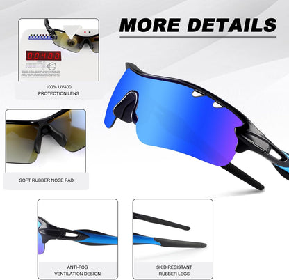 BangLong Polarized Sports Sunglasses Cycling Sun Glasses for Men Women with 5 Interchangeable Lenes for Running Baseball Golf