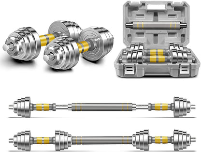 PHOEROS Adjustable Dumbbell Set - 44/66/88 LBS weights set, Dumbbell Barbell 3 in 1, Steel Dumbbells Pair with Connecting Rod for Adults Women Men Fitness Workout, Home Gym Exercise Training Equipment