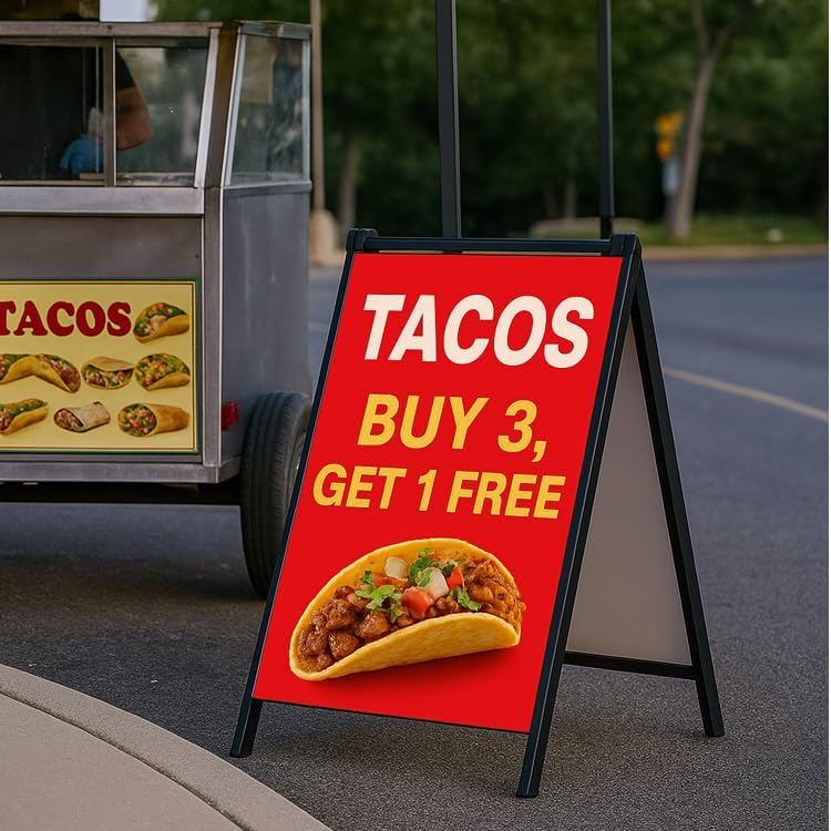 24”x36" Premium Heavy-Duty A-Frame Sign Stand – Holds 2 Insert Boards + 1 Hanging Sign | Weatherproof Sidewalk Sign Holder for Business, Real Estate, Restaurants & Events (STAND ONLY) (1)