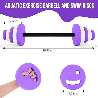 29.3’’Swimming Barbell Pool Dumbbell Swim Dumbbell with Water Exercise Discs High Density EVA Foam Aquatic Exercise Equipment