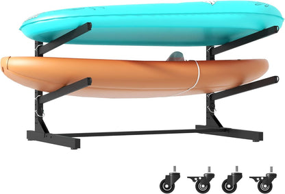 Kayak Storage Rack, Heavy Duty Kayak Stand Canoe Rack with Wheels, Freestanding Kayak Holder Stand for Kayaks, Canoes, Surfboard, Paddleboard Storage