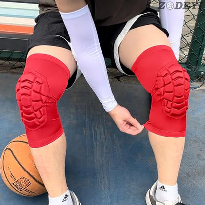 Wrestling Knee Pads Short Knee Sleeve, 2 Pcs Knee Compression Sleeve for Football, Basketball, Volleyball(Red_L_2 Pcs)