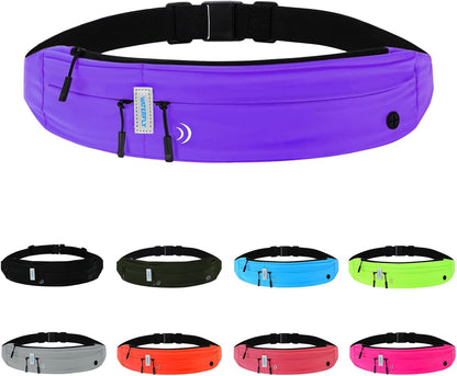WATERFLY Running Belt Fanny Pack: Runner Marathon Jogging Waist Pack Sport Workout Exercise Fitness Phone Holder Belt for Men Women Jogger Slim Waistband