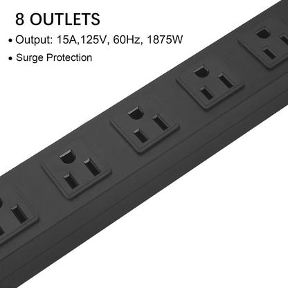 2Pack Metal 8 Outlet Mountable Power Strip, Wall Mount Outlet Heavy Duty, Wide Spaced Commercial Shop Power Strip with Switch, 6 FT SJT 14AWG Power Cord.