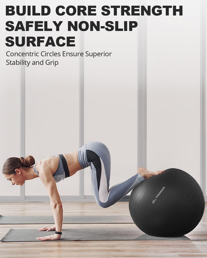 Trideer Extra Thick Yoga Ball Exercise Ball, 5 Sizes Gym Ball, Heavy Duty Ball Chair for Balance, Stability, Pregnancy, Quick Pump Included