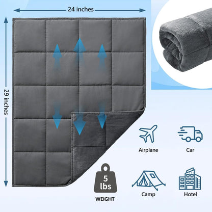 L'AGRATY Weighted Lap Blanket 5lb: Small Weighted Blanket for Adults Portable Travel - Cooling Pad for Relaxation Sleeping - Cozy Washable All-Season (29" x 24")