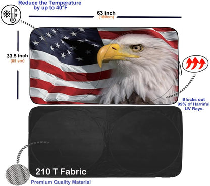 Gven Car Shade Patriotic Sun Shade with USA Flag Front Windshield Shade for Heat Protection Patriotic Car Accessories for Pickup Truck SUV (Flag, L)