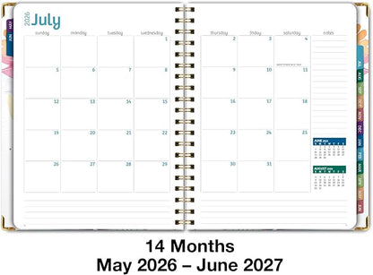 HARDCOVER Academic Year 2026-2027 Planner: 14 Months (May 2026 Through June 2027) 8.5"x 11" Daily Weekly Monthly Planner Yearly Agenda. Bookmark, Pocket Folder and Sticky Note Set (Rainbow Floral)