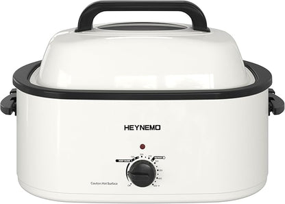 Roaster Oven 22Qt, 1450W Electric Turkey Roaster Oven Buffet with Self-Basting Lid, Cool-Touch Handles, Removable Pan and Rack, Stainless Steel, White