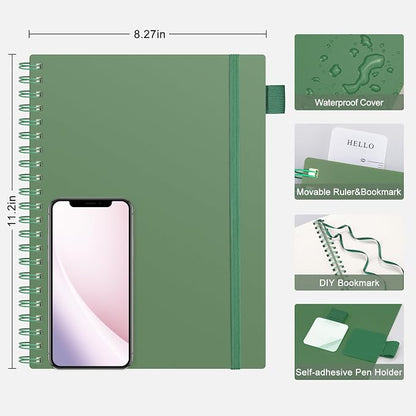 AHGXG Spiral Notebook College Ruled - Spiral Journal Perforated Notebook A4 8.5" x 11", 300 Pages Easy Tear Perforated Pages, 100GSM Thick Paper, Plastic Hardcover, for Writing Work School, Green