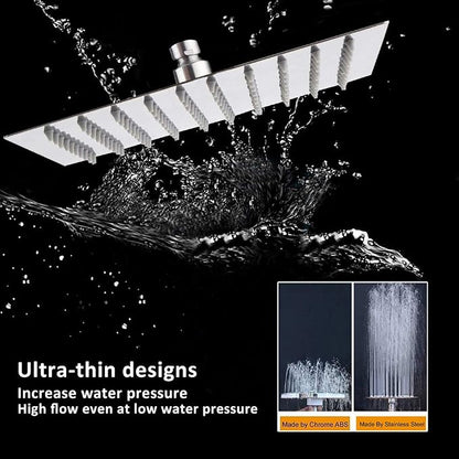 NearMoon Rain Shower Head, High Flow Stainless Steel Square Rainfall Shower, High Pressure Design, Awesome Shower Experience Even At Low Water Flow (8 Inch, Chrome Finish)