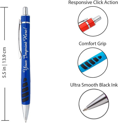ExpressDesigns™ - Your Name or Imprint on our Custom Printed Addison Ballpoint Pen - Rubber Grip For Writing Comfort And Control, black ink, medium point - 12 Pack (Pink)