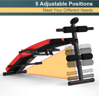 Goplus 6 in 1 Adjustable Sit Up Bench, Foldable Utility Weight Bench w/LCD Monitor, Flat/Incline/Decline Exercise Multi-Purpose Bench for Home, Gym and Office