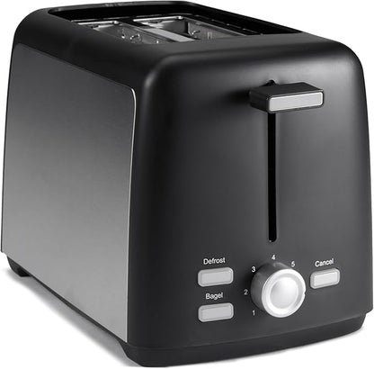Amazon Basics 2 Slice Toaster, With 7 Browning Settings, Extra Wide Slots For Bagels and Special Breads, Removable Easy-to-Clean Crumb Trays, Cancel/Defrost/Bagel Buttons, 800W, Black & Silver