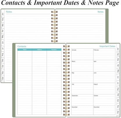 Daily Planner 2026 Full Page Per Day- 2026 Daily & Monthly Planner from January 2026 to December 2026, Day Planner 2026 with 12 Months Tabs, 6.4" x 8,5", Green