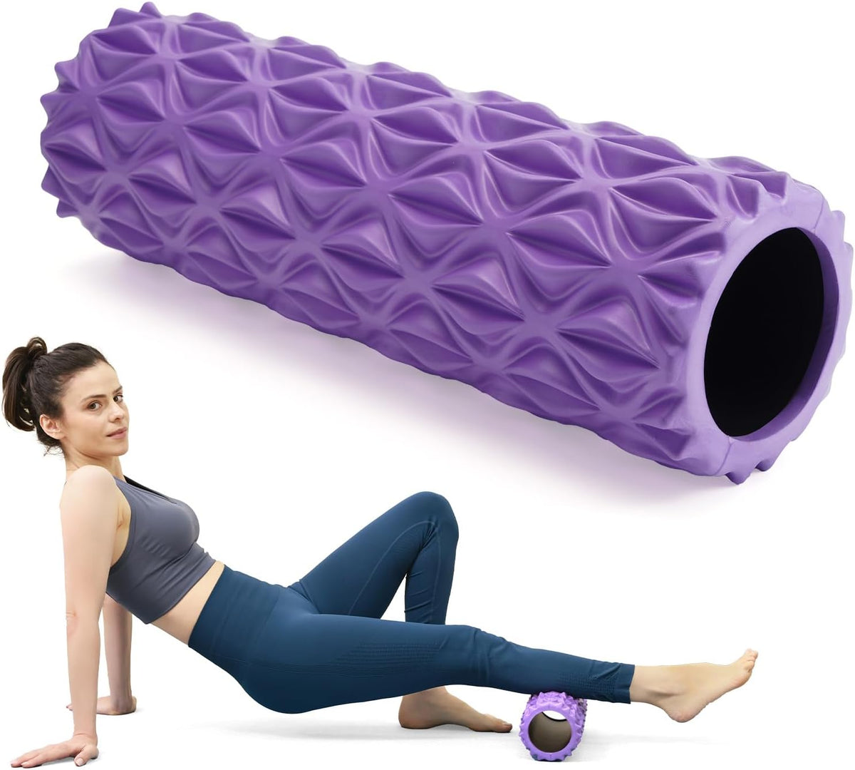 Foam Roller - 15 inch Deep Tissue Massager for Muscle Massage, Myofascial Trigger Point Release, Exercise, Yoga, Pilates & Stretching(Purple)