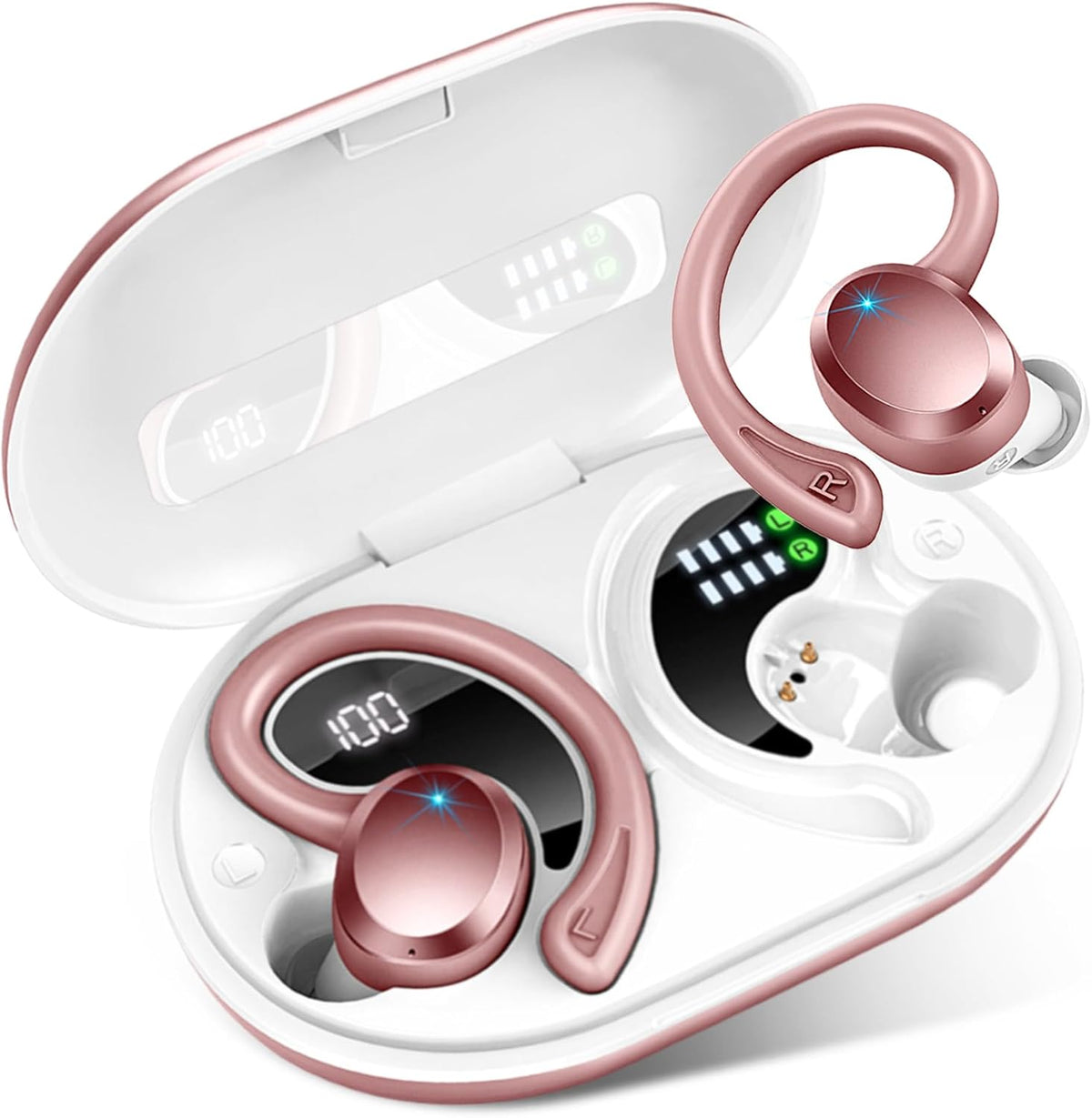 Wireless Earbuds Sport Bluetooth Headphones 5.4, 2025 Bluetooth Earbuds 4 HD Mic, Over-Ear Buds with Earhooks ENC Noise Canceling Earphones, 48Hrs Stereo, IP7 Waterproof Headset for Workout/Running