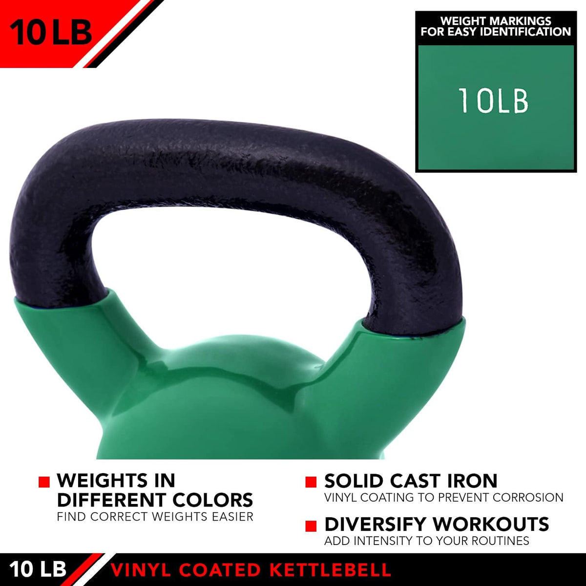 JFIT Kettlebell Weights Vinyl Coated Iron - 12 Size Options, 5lbs-50lbs - Coated for Floor and Equipment Protection, Noise Reduction, Ballistic, Core, Weight Training