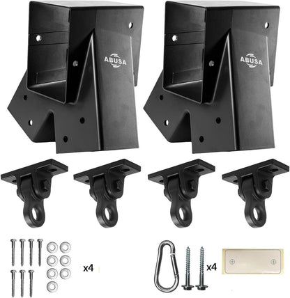 Heavy Duty Swing Sets Brackets Including 2 Black A-Frame Swing Set Brackets and 4 Swing Hangers for Playground Equipment Mounting Parts Hardware Included (Black New Edition)