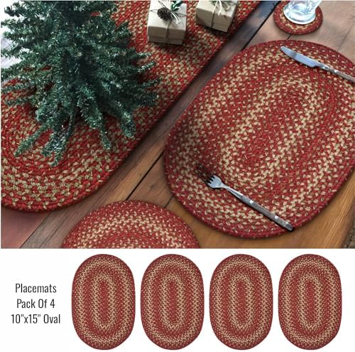 Homespice Apple Pie Jute Braided Table Mats, Oval 10x15 Set of 4