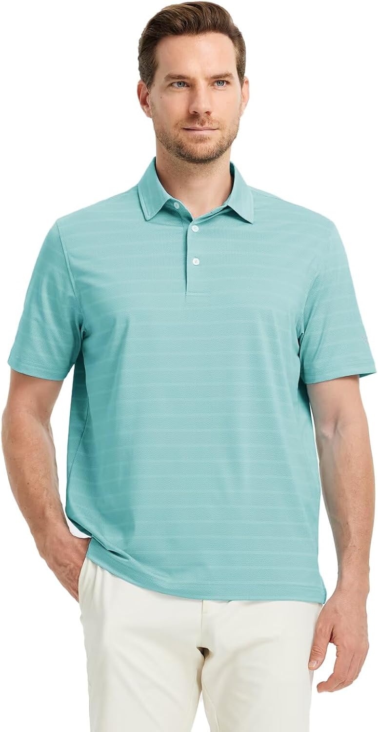 M MAELREG Golf Shirts for Men Short Sleeve Dry Fit Casual Striped Performance Moisture Wicking Collared Mens Polo Shirts