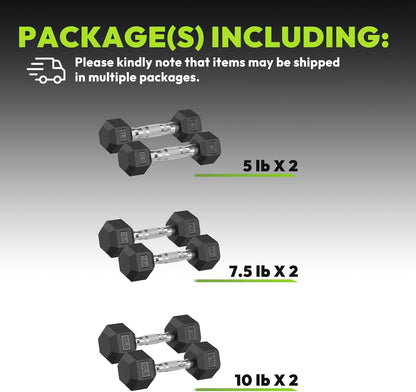 Hex Dumbbell 45-480 lb Set, Rubber Encased Exercise & Fitness Dumbbells for Home Gym, Hand Weights for Strength Training