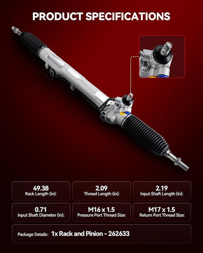 Torchbeam Power Steering Rack & Pinion Assembly Fit for 2007-2021 Tundra, 2008-2022 Sequoia, Hydraulic System Steering, Replaces OEM 26-2633
