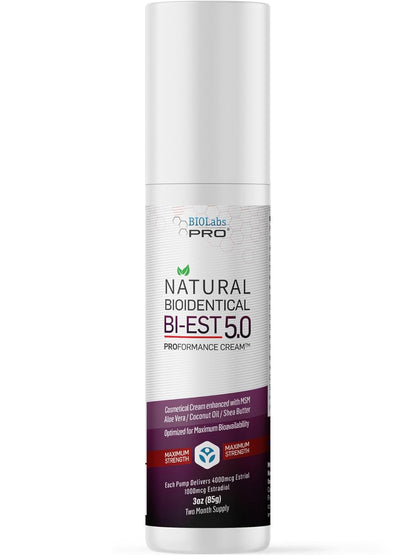 BIOLABS PRO Estro Cream BiEST 5.0 - Bioidentical Max Strength Solution - 5mg Per Pump - Two Month Supply - 3oz
