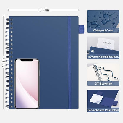 AHGXG Spiral Notebook College Ruled - Spiral Journal Perforated Notebook A4 8.5" x 11", 300 Pages Easy Tear Perforated Pages, 100GSM Thick Paper, Plastic Hardcover, for Writing Work School, Navy Bule