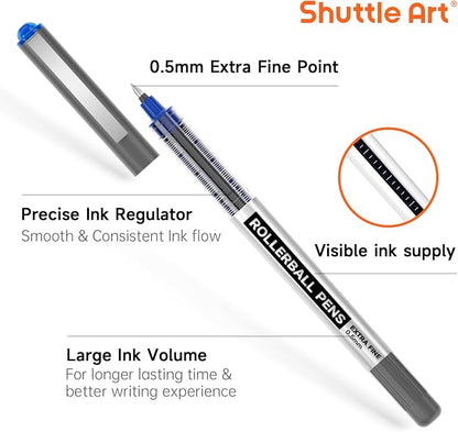 Shuttle Art RollerBall Pens, 50 Pack Blue Fine Point Roller Ball Pens, 0.5mm Liquid Ink Pens for Writing Journaling Taking Notes School Office
