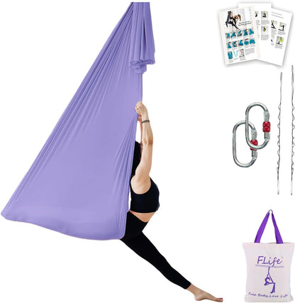 F.Life Aerial Silk Yoga Hammock & Swing for yoga Inversion,Strength training,starter hardware kit