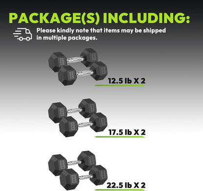 Hex Dumbbell 45-480 lb Set, Rubber Encased Exercise & Fitness Dumbbells for Home Gym, Hand Weights for Strength Training