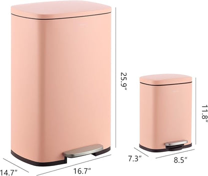 happimess HPM1006G Connor Rectangular 13-Gallon Trash Can with Soft-Close Lid and Free Mini Trash Can, Fingerprint Resistant, Modern, Minimalistic for Home, Kitchen, Office, Bathroom, Flamingo Pink