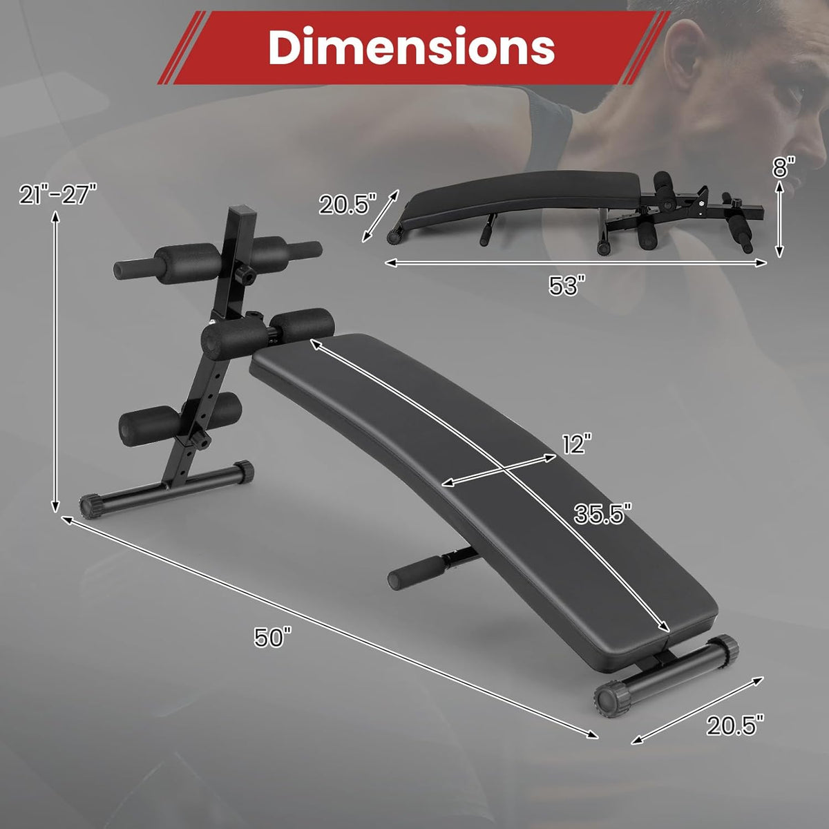 GYMAX Sit Up Bench, Decline Sit up Bench with 5-level Adjustable Height, 300lbs Capacity & Anti-slip Foot Pads, Foldable Ab Bench for Full Body Workout, Incline Slant Bench for Home Gym